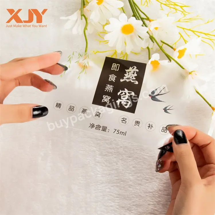 Xjy Customized Logo Printed Self Adhesive Waterproof Label Vinyl Cosmetic Logo Sticker Roll Round Transparent Sticker