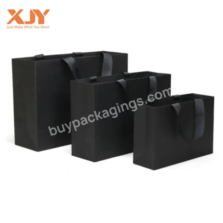 Xjy Customized Luxury Clothing Packaging Business Logo Printing Reusable Shopping Paper Bag With Ribbon Handle