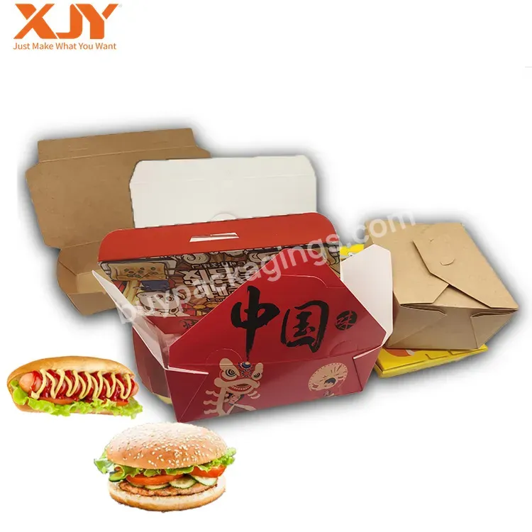 Xjy Disposable Food Grade Cardboard Hamburger Takeaway Hot Dog French Fried Chicken Packaging Kraft Paper Clamshell Burger Box