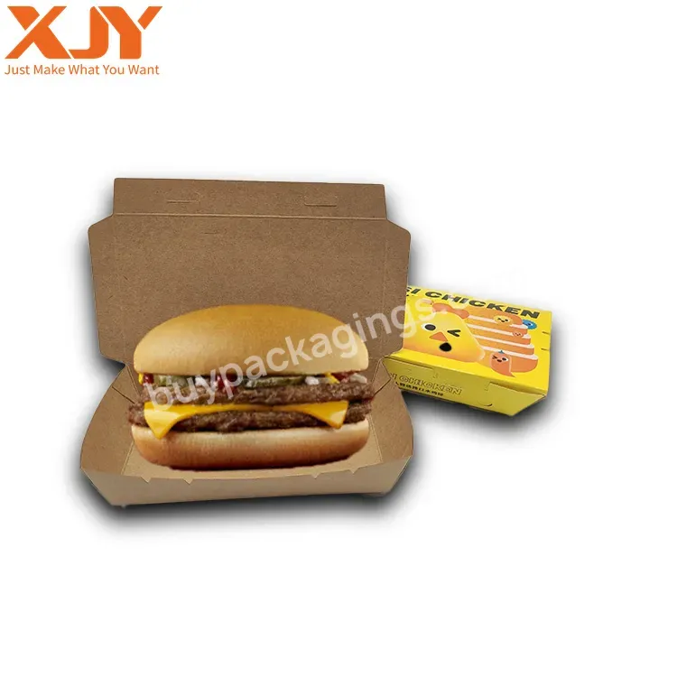 Xjy Eco Friendly Disposable Takeaway Package Printed Compostable Kraft Paper Sandwich Hamburger Food Paper Packing Box