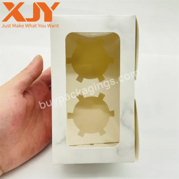 Xjy Eco-friendly Recycled Paper Cake Box Custom Bakery Cake Cupcake Packaging Clear Windows Paper Dessert Cupcake Boxes