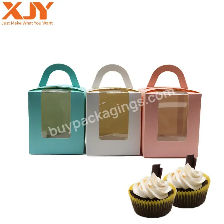 Xjy Eco Friendly Square Cake Paper Box Custom Cupcake Packaging Transparent Window Dessert Box With Divider