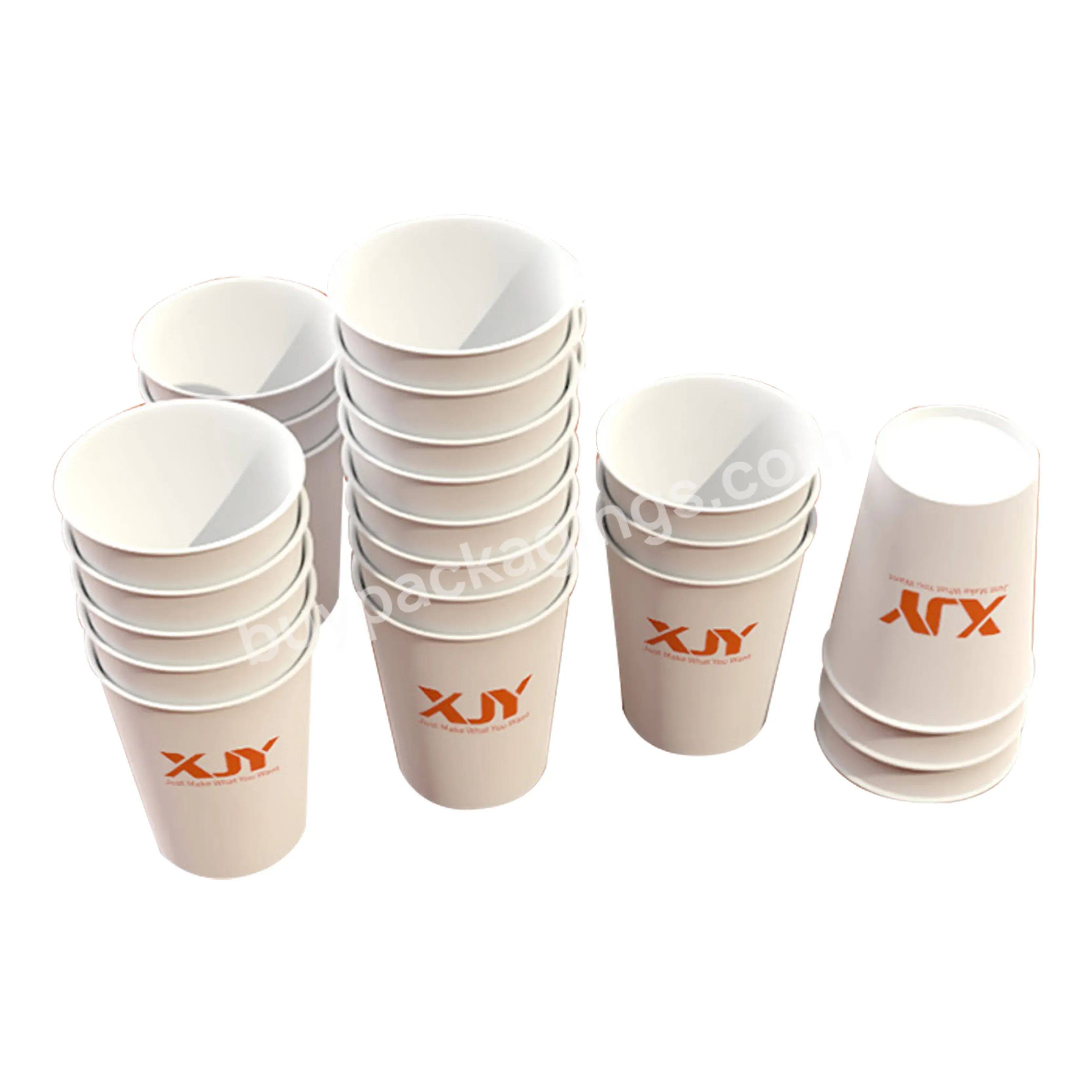 Xjy Hot Drinking Custom Advertisement Commercial Disposable Take Away Recyclable Kraft Paper Cups With Pla Lid