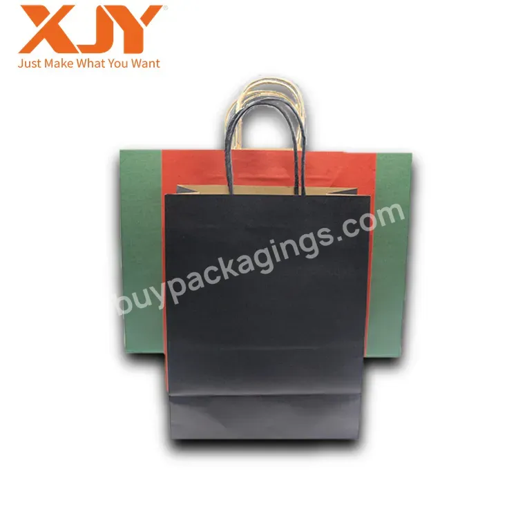 Xjy Luxury Custom Black Printed Logo Necklace Art Paper Gift Packaging Shopping Paper Bag With Ribbon Handles