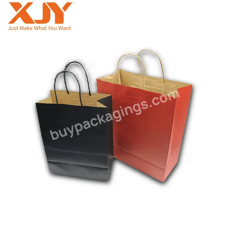 Xjy Oem Accepted Wedding Branded Gift Food Craft Custom Size Brown Shopping Kraft Paper Bag With Own Logo Printing