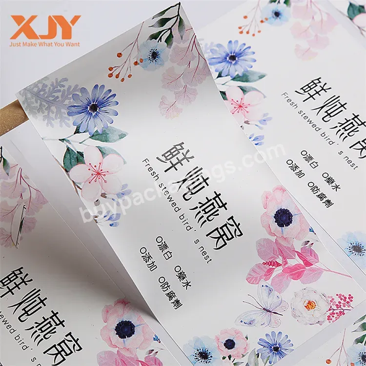 Xjy Water Proof Strong Blank Package Label Heat Seal No Residue Stickers Material Glossy Low Moq Adhesive Label Sheets Logo Tabs