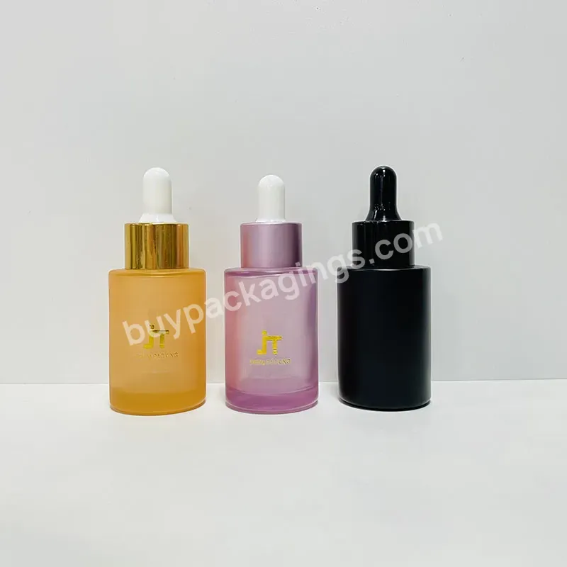 Yellow Pink Blank Matte Customized 1oz 2oz Cuticle Oil Travel Cosmetics Bottle Aluminum Lid Glass Flat Shoulder Dropper Bottle