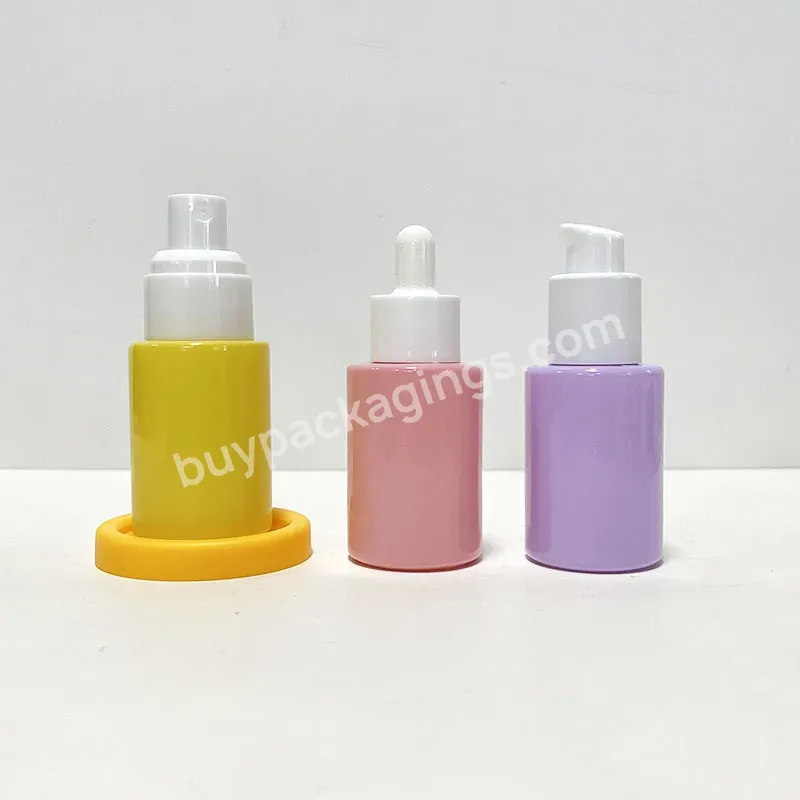 Yellow Pink Purple Custom Logo 30ml 50ml 100ml Round Empty Skincare Packaging Cosmetic Lotion Pump Bottle Face Serum Bottle