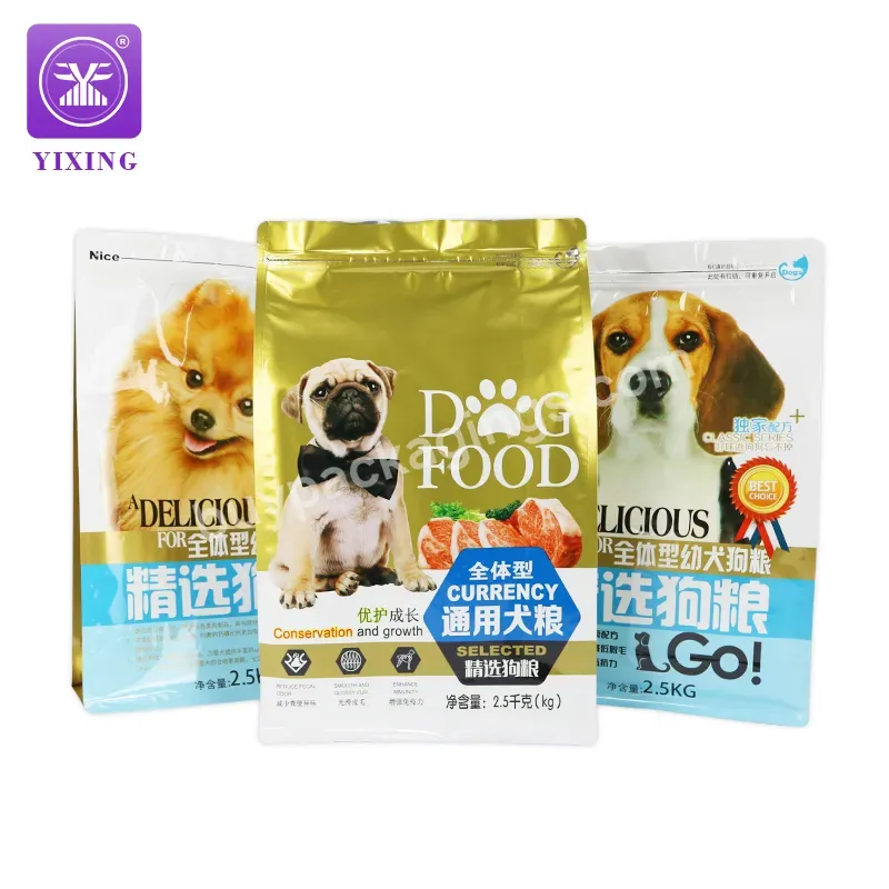 Yixing 10kg 20kg 30kg Animal Pet Dry Feed Packaging Cat Litter Treats Flat Bottom Bags Pouches With Zipper