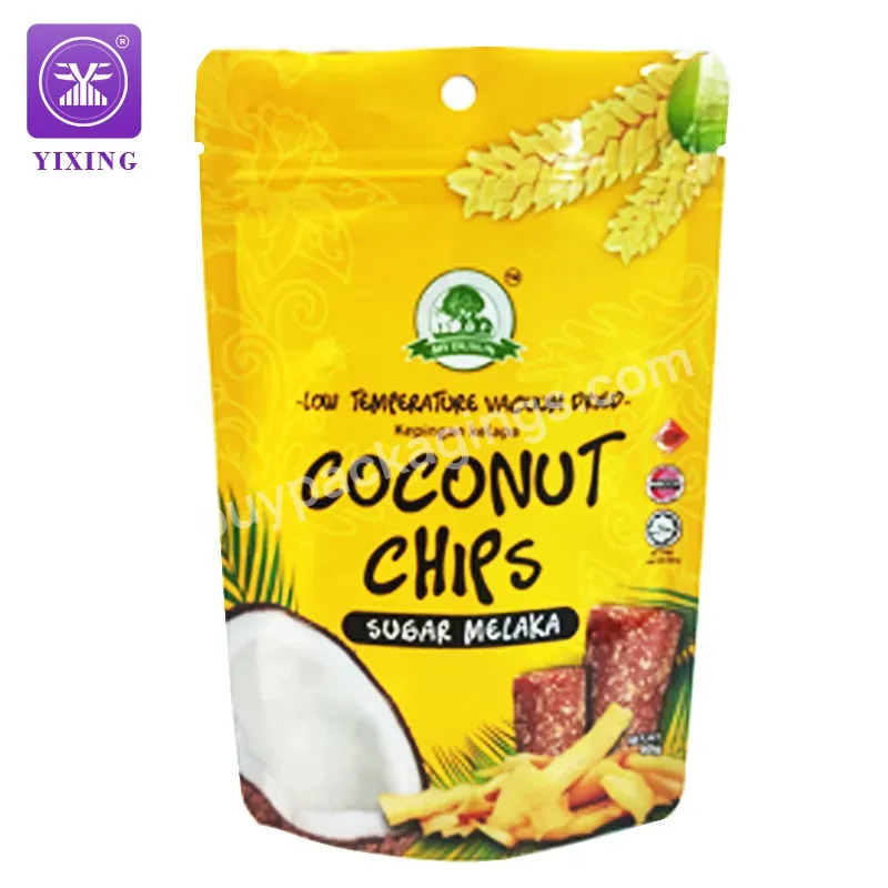 Yixing 40g Customized Printed Coconut Chips Food Packaging Stand Up Pouch Bags