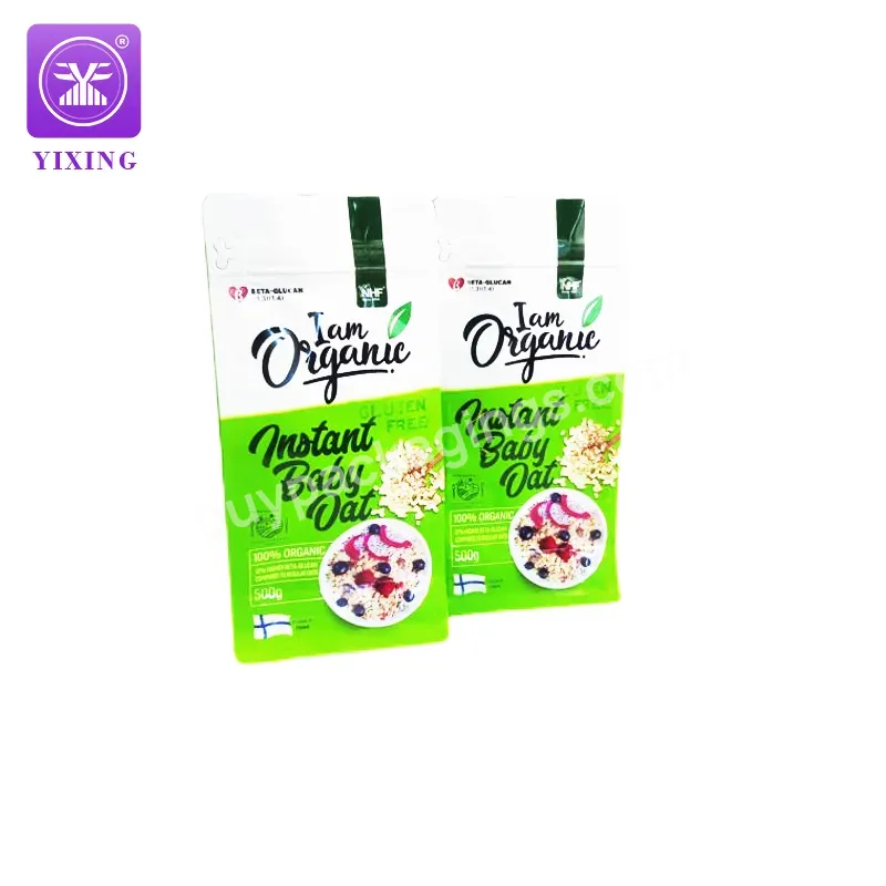 Yixing Customized 500g Oats Food Packaging Plastic Zip Lock Flat Bottom Bags