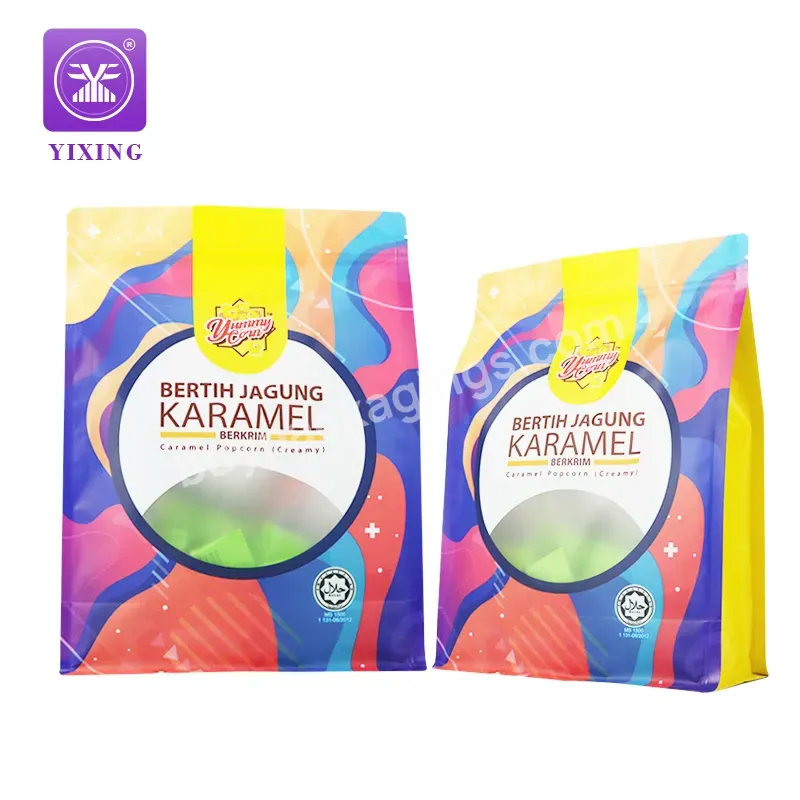Yixing Mylar Bags Aluminium Foil Pouch 8 Sides Sealed Laminated Plastic Popcorn Packaging Bags Chips Snack Flat Bottom Pouches