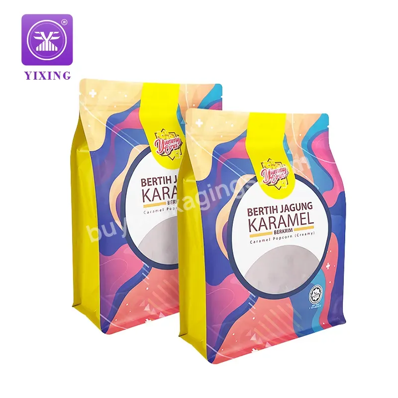 Yixing Mylar Bags Aluminium Foil Pouch 8 Sides Sealed Laminated Plastic Popcorn Packaging Bags Chips Snack Flat Bottom Pouches