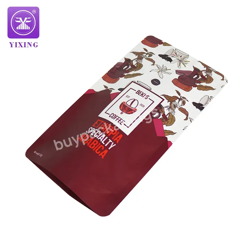 Yixing Packaging 250g 500g Stand Up Coffee Bean Packaging Bag With One Way Valve