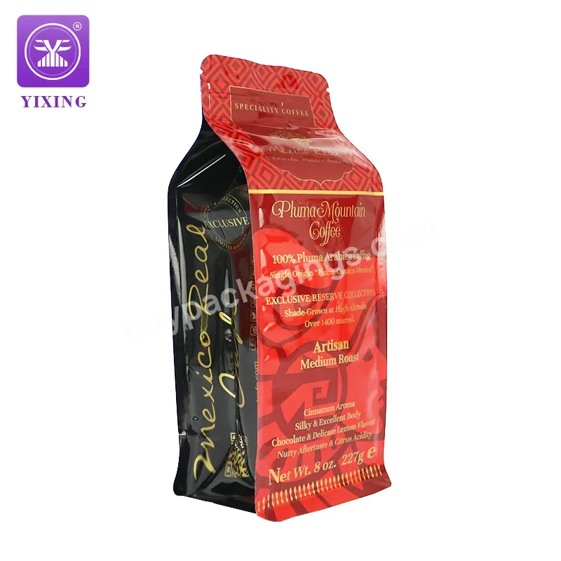 Yixing Packaging Aluminum Foil Flat Bottom Coffee Snack Stand Up Food Mylar Bag Coffee Bean Bag With Valve