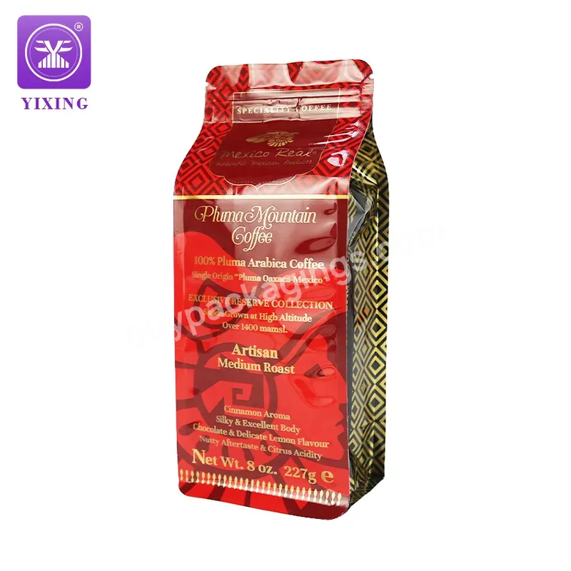 Yixing Packaging Aluminum Foil Flat Bottom Coffee Snack Stand Up Food Mylar Bag Coffee Bean Bag With Valve