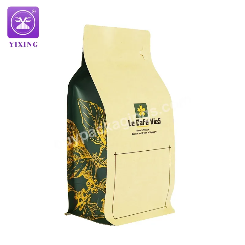 Yixing Packaging Biodegradable Single Zipper Flat Bottom Kraft Paper Coffee Bag With Valve