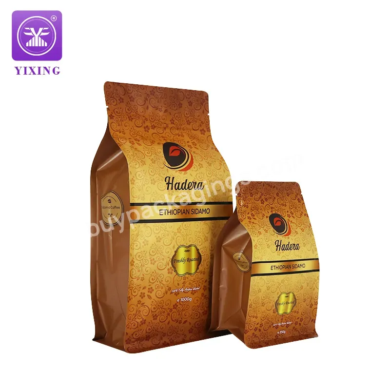 Yixing Packaging Oem/odm Custom Printing 250g 350g 500g 1000g Matte Flat Bottom Coffee Bag With Valve