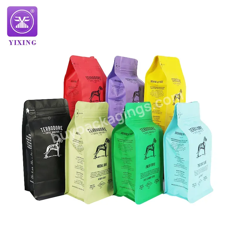 Yixing Resealable Aluminum Foil Custom Printed Pouch 250g 500g 1pound Matte Black Coffee Packaging Bag With Zipper