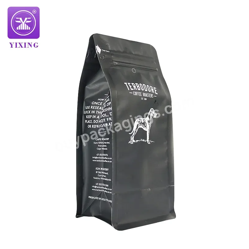 Yixing Resealable Aluminum Foil Custom Printed Pouch 250g 500g 1pound Matte Black Coffee Packaging Bag With Zipper