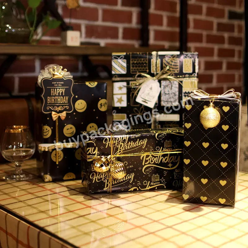 Yohpack 100gsm Thicken High Quality Shinny Copper Paper Black With Gold Printing Birthday Gift Paper