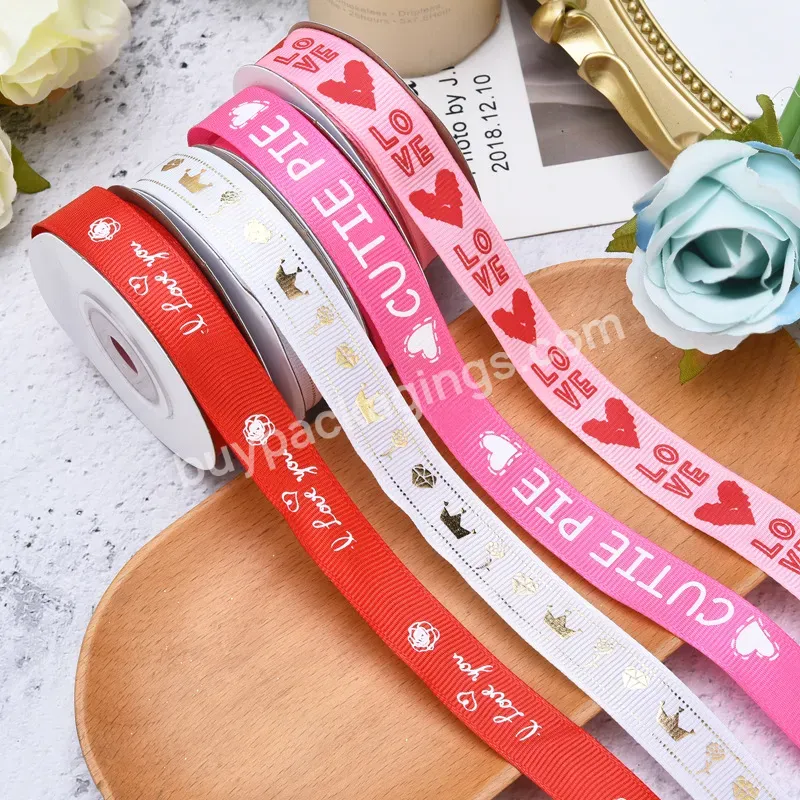 Yohpack 1cm 1.5cm Valentine's Day Diy Gift Packaging Ribbon Love Design Flowers Wedding Box Pink Satin Belt Ribbon