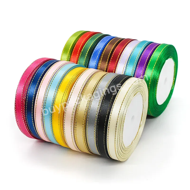 Yohpack 1cm*22m/roll Gilt Edge Ribbon For Gift Wrap Plain Color Pure Glossy Ribbon Bow Satin Wholesale