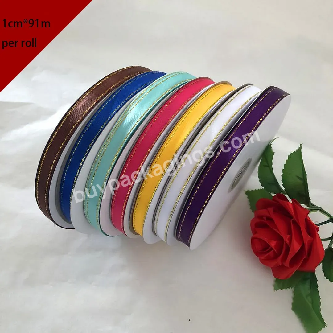 Yohpack 1cm*91m/roll Big Roll Gold Edge Craft Ribbon Gifts Flowers Cake Wedding Decoration Diy Ribbon Bows