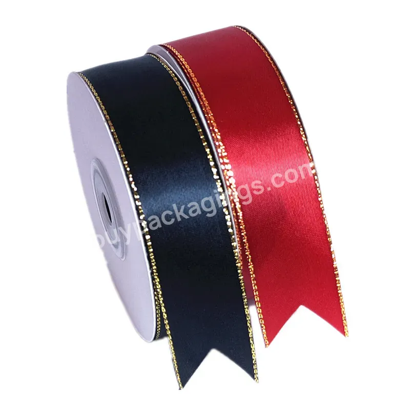 Yohpack 2.5cm*25y/roll Double Face Gold Edge Bow Christmas Gifts Cake Box Packaging Diy Silk Ribbon