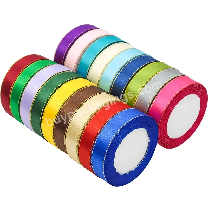 Yohpack 2cm*22m/roll Wholesale Dark Solid Color Terylene Ribbon With Gilt Edge Single Face Wire Edge Ribbon - Buy Wire Edge Decorative Ribbon,Color Glitter Ribbon,Gold Wired Ribbon.