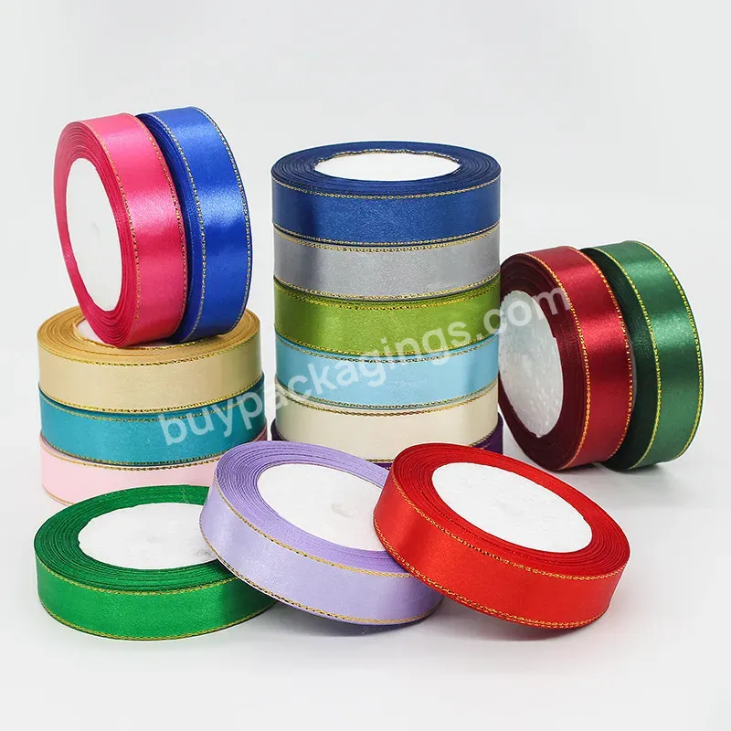 Yohpack 2cm*22m/roll Wholesale Dark Solid Color Terylene Ribbon With Gilt Edge Single Face Wire Edge Ribbon - Buy Wire Edge Decorative Ribbon,Color Glitter Ribbon,Gold Wired Ribbon.