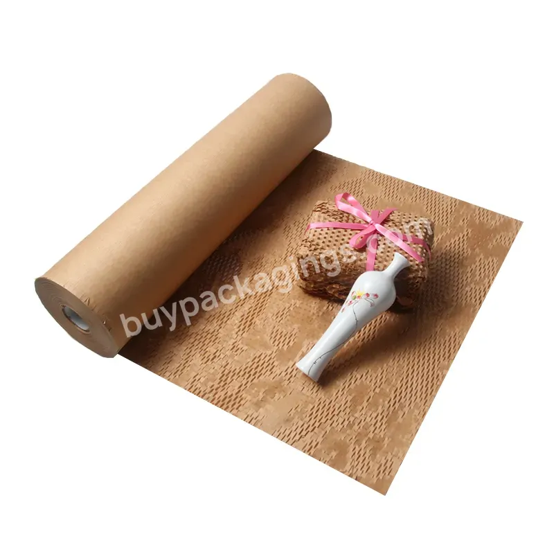 Yohpack 30cm*30m Brown Craft Paper Roll Stretchable Tan Gift Wrapping Paper 80gsm Thick High Quality Honeycomb Packaging Paper