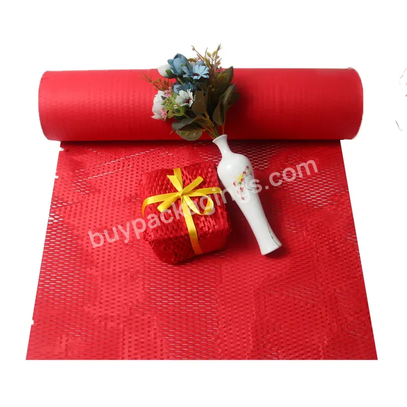 Yohpack 38cm*30m Paper Honeycomb Red Color Craft Paper Roll Easy Tear Off Great Quality 80g Thickness Honeycomb Wrapping Paper