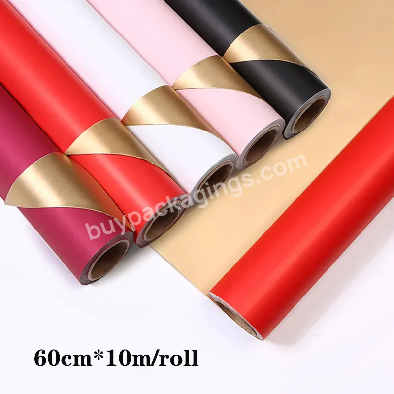 Yohpack 60cm*10m/roll Plastic Floral Wrapping Paper Roll Two-color Gold Luxury Waterproof Flower Paper For Bouquet Packaging