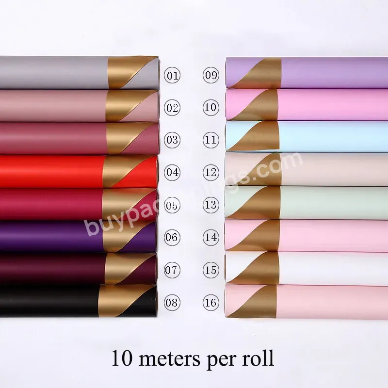 Yohpack 60cm*10m/roll Plastic Floral Wrapping Paper Roll Two-color Gold Luxury Waterproof Flower Paper For Bouquet Packaging