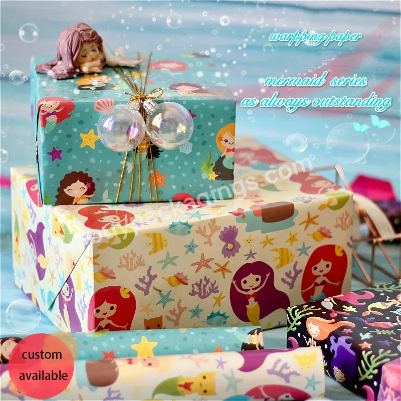 Yohpack Bright Copper Paper Children Lovely Cartoon Mermaid Ocean Birthday Gift Decoration Wrapping Paper