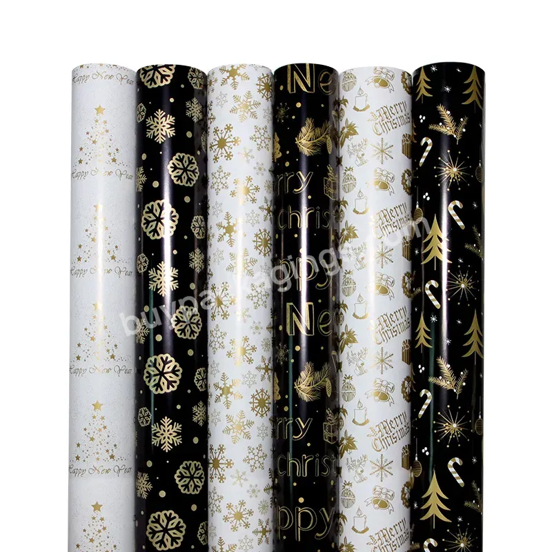 Yohpack Bright Copper Paper Metal Black And White Gold Printed Christmas Gift Wrapping Paper