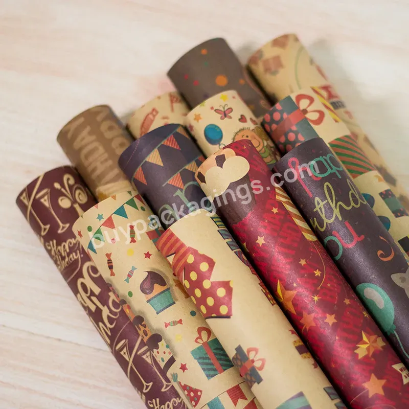 Yohpack Brown Kraft Paper Cake Candles Champagne Cute Birthday Thickened Letters Gift Wrapping Paper