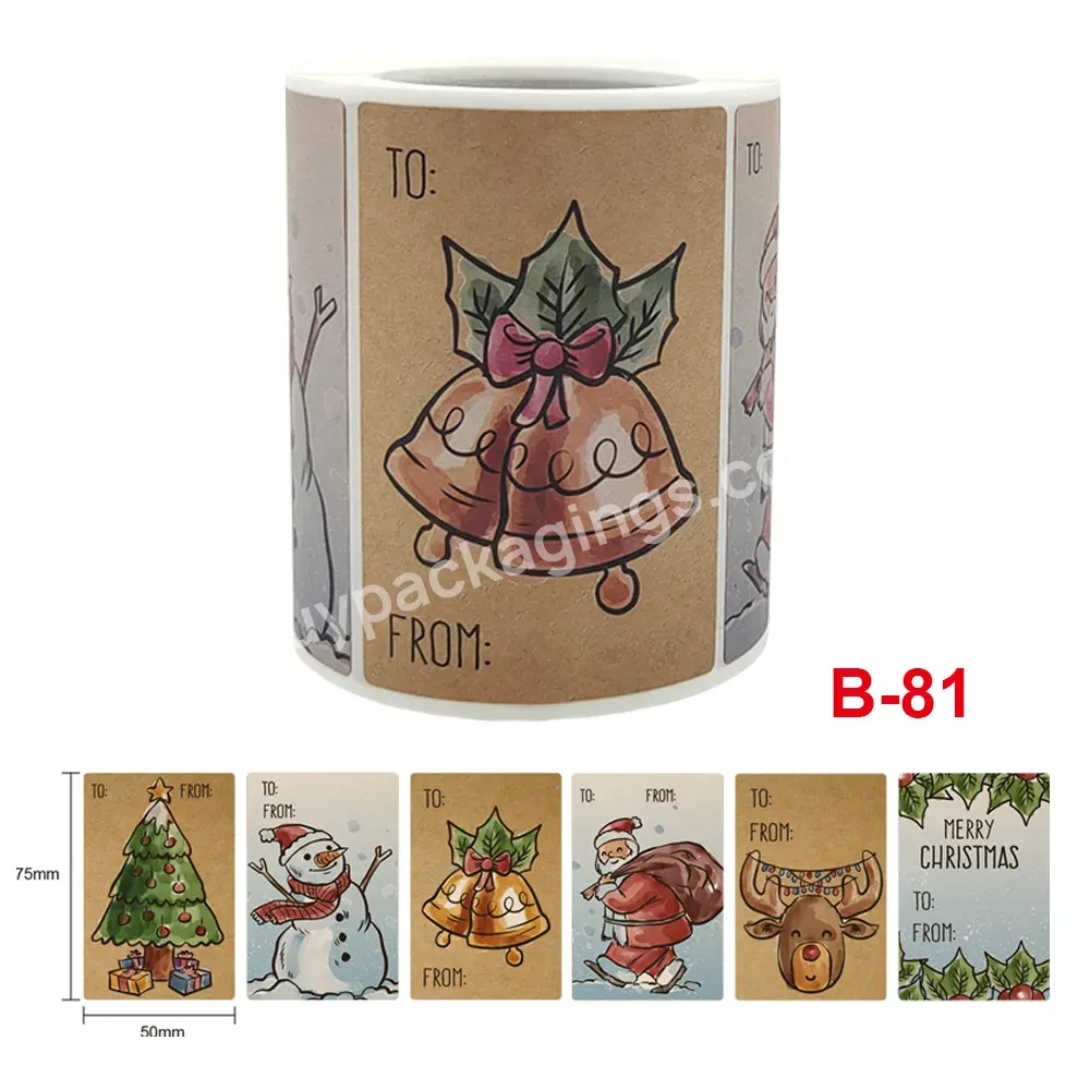 Yohpack Christmas Craft Paper Stickers Santa Claus Gift Decoration Square Self-adhesive Label Sticker 250pcs/roll