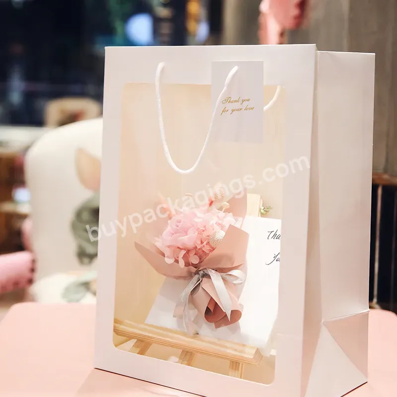 Yohpack Clear Window Wedding Gift Bag Florist Shop Packaging Paper Bag For Flower Pvc Clear Flower Bouquet Bags With Handle