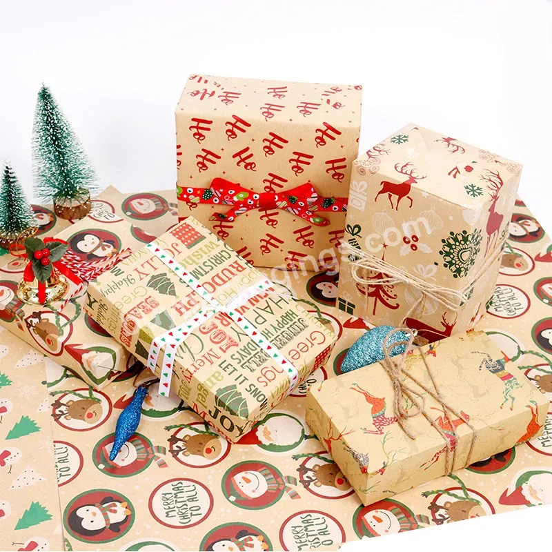 Yohpack Creative Gift Box Decorative Paper Natural Color Print Christmas Gift Wrapping Kraft Paper