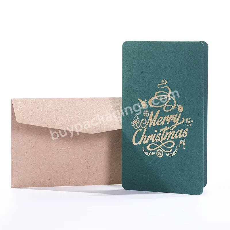 Yohpack Creative Retro Gold Stamping Greeting Card Christmas Card Universal Green Gift Card With Envelope