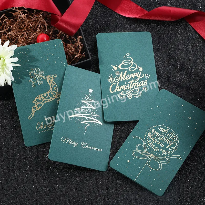 Yohpack Creative Retro Gold Stamping Greeting Card Christmas Card Universal Green Gift Card With Envelope