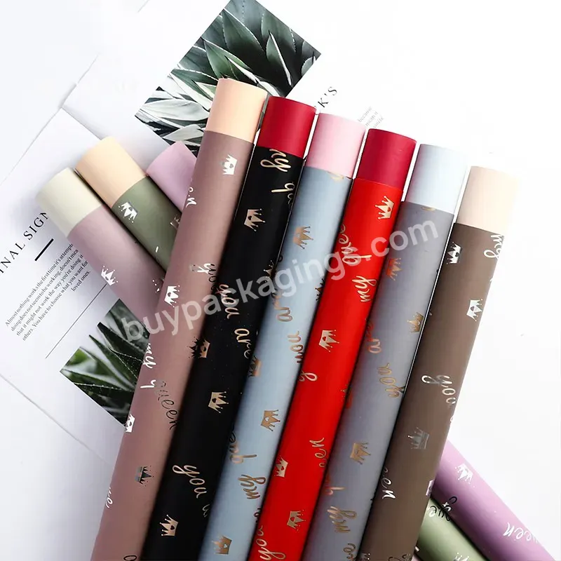 Yohpack Crown English Two-color Ouya Paper High-grade Fashion Floral Paper Waterproof Foil Stamping Bouquet Wrapping Paper