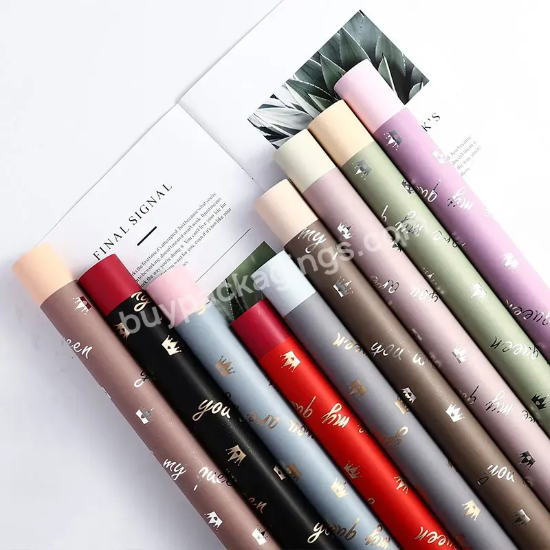 Yohpack Crown English Two-color Ouya Paper High-grade Fashion Floral Paper Waterproof Foil Stamping Bouquet Wrapping Paper