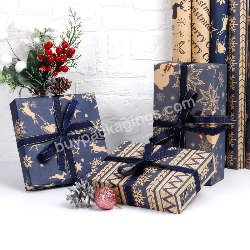 Yohpack Dark Solid Colors Blue Christmas Gift Paper Vintage Craft Paper Gift Wrapping Paper