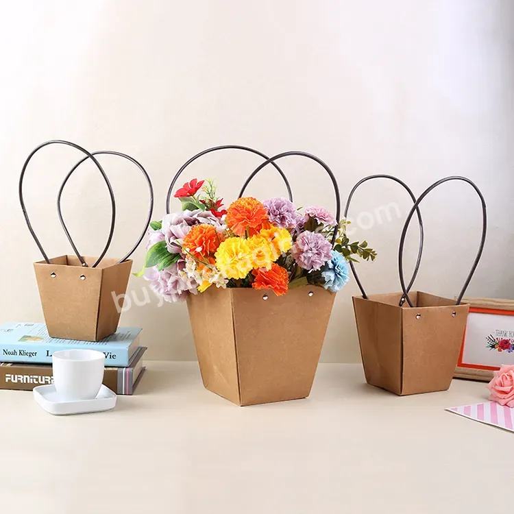 Yohpack Flower Gift Box For Wedding Flower Paper Basket Waterproof Kraft Paper Flower Carry Bag