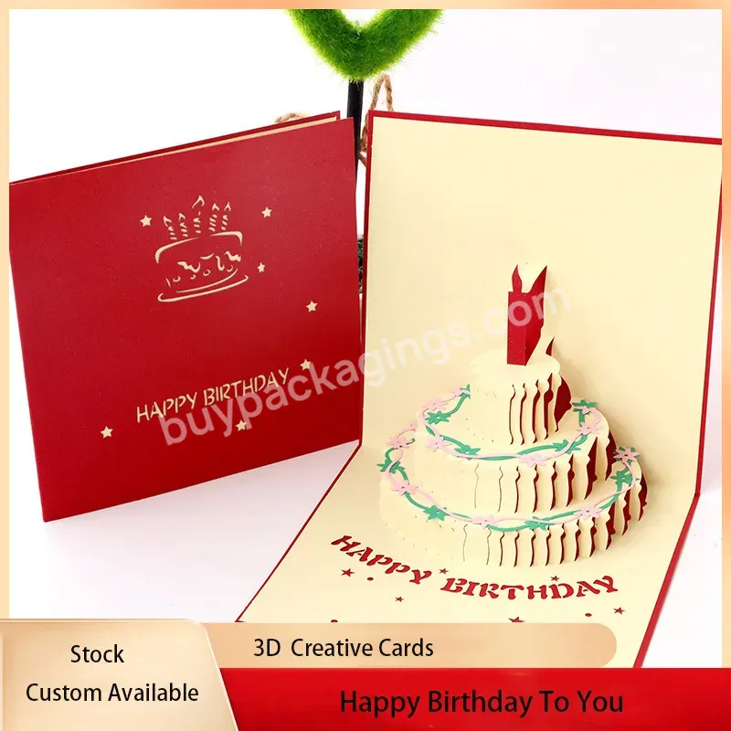 Yohpack Happy Birthday Cards 3d Three-dimensional Creative Card Hand-hollowed Paper Carving Cake Birthday Wishes Gift Card