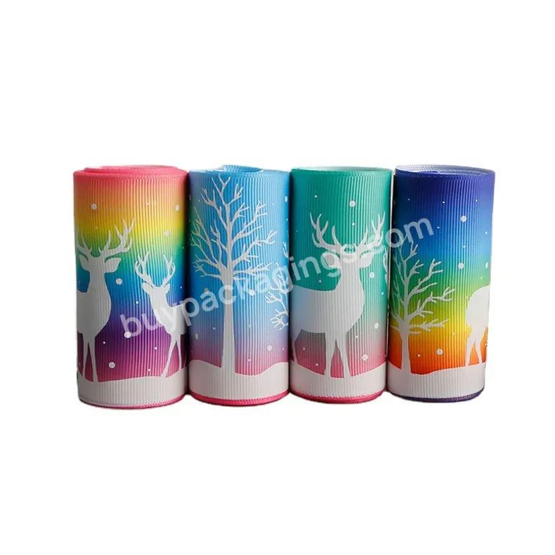 Yohpack Luminous Rainbow Ribbons 75mm Thread With Heat Transfer Elk Tree Christmas Ribbon Wholesale