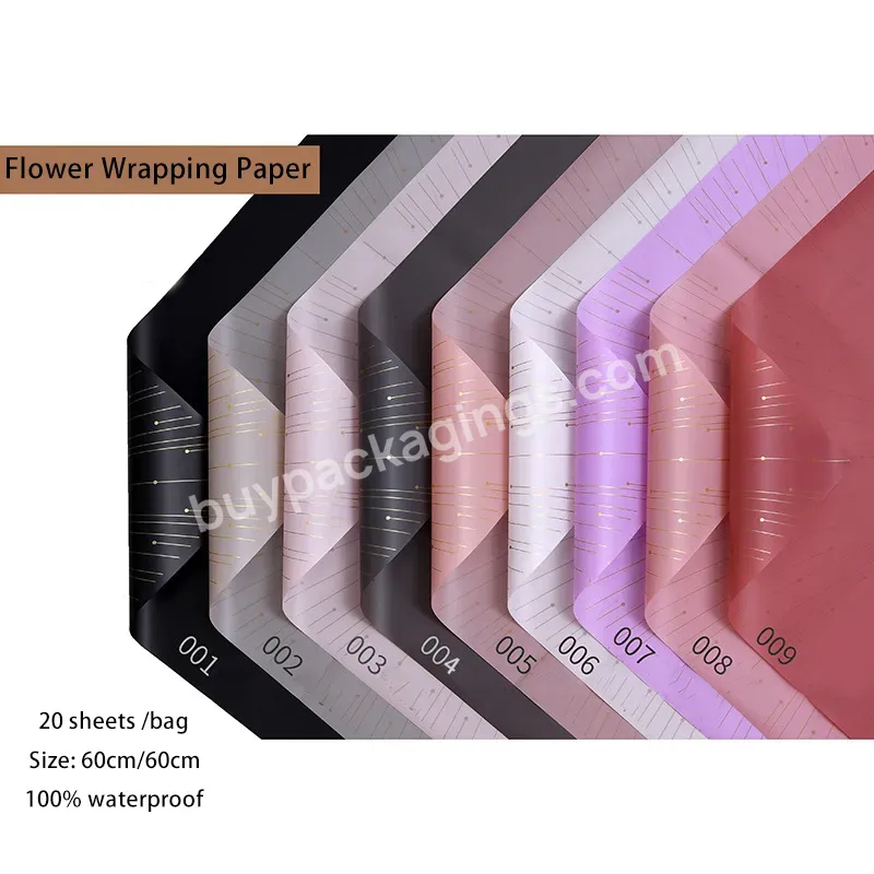 Yohpack New Colored Bouquet Paper Waterproof Plastic Gold Stamping Flower Paper Packaging Sheets